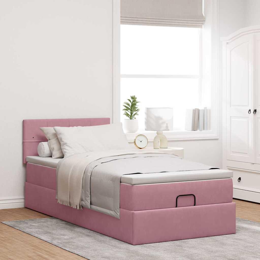 vidaXL Ottoman-Bett mit Matratze & LEDs Rosa 100x200 cm Samt