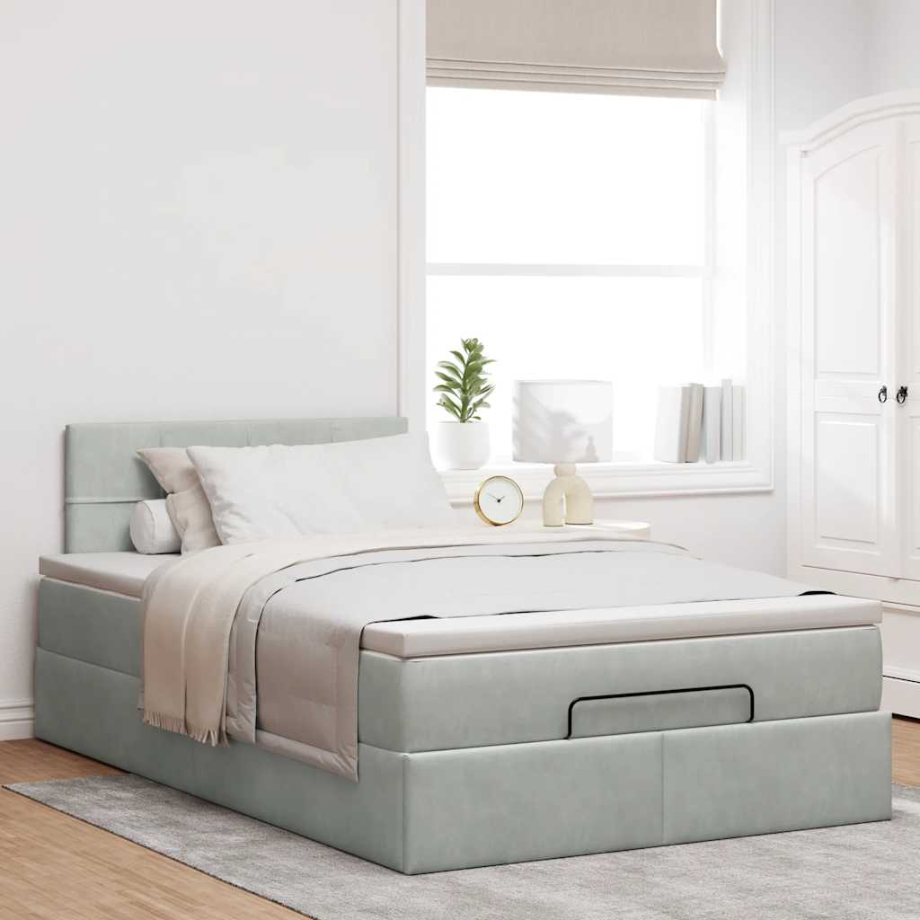 vidaXL Ottomane Bett mit Matratze & LEDs Hellgrau 120x190 cm Samt
