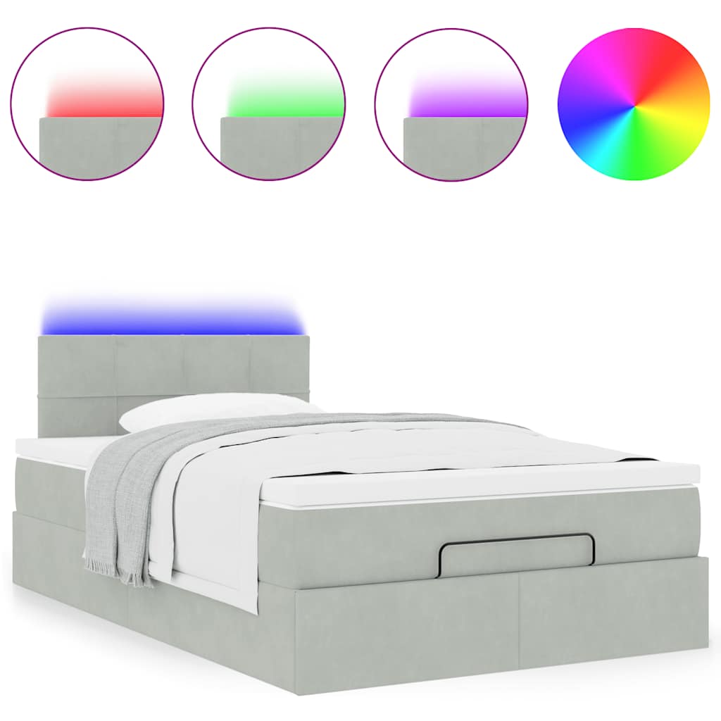vidaXL Ottomane Bett mit Matratze & LEDs Hellgrau 120x190 cm Samt