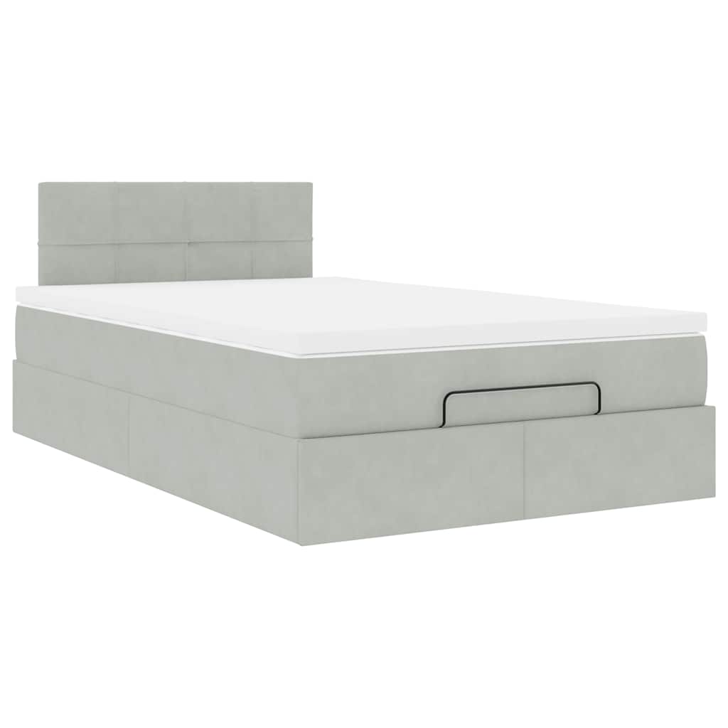 vidaXL Ottomane Bett mit Matratze & LEDs Hellgrau 120x190 cm Samt