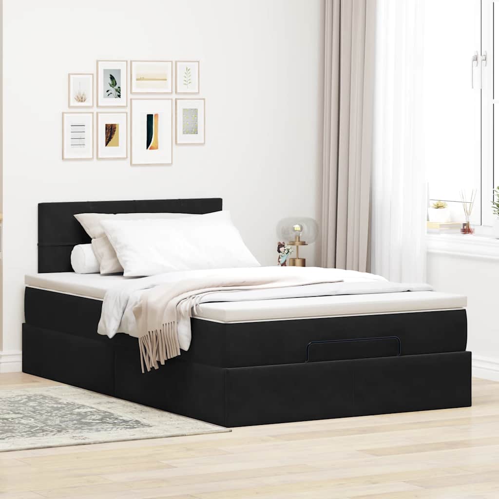 vidaXL Ottomane Bett mit Matratze & LEDs Schwarz 120x190 cm Samt