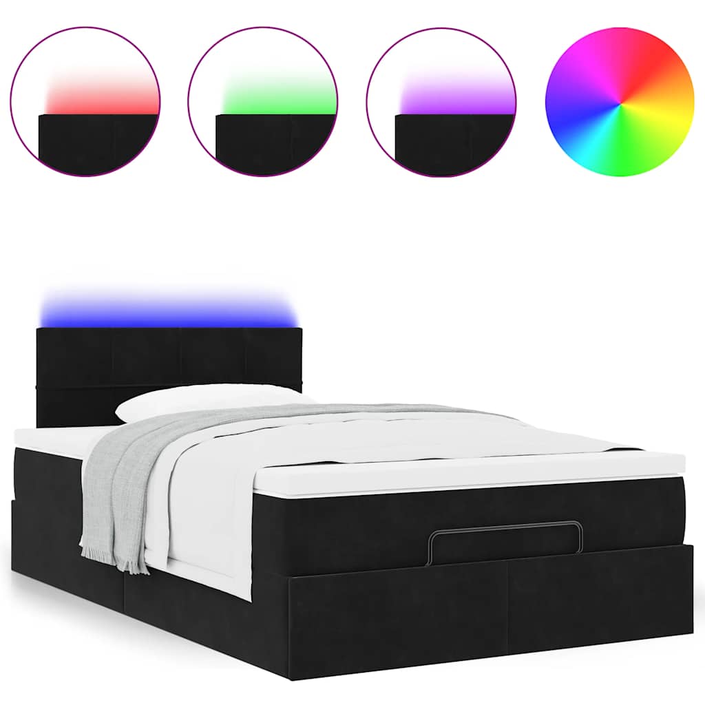 vidaXL Ottomane Bett mit Matratze & LEDs Schwarz 120x190 cm Samt