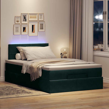 vidaXL Ottomane Bett mit Matratze & LEDs Dunkelgrün 120x190 cm Samt