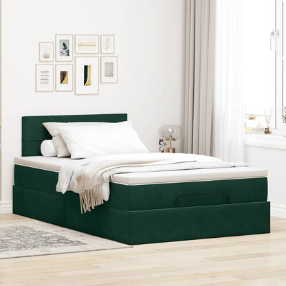 vidaXL Ottomane Bett mit Matratze & LEDs Dunkelgrün 120x190 cm Samt