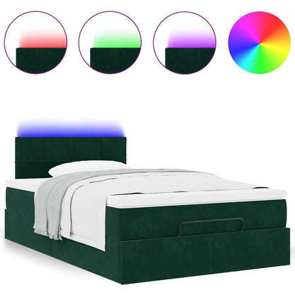 vidaXL Ottomane Bett mit Matratze & LEDs Dunkelgrün 120x190 cm Samt