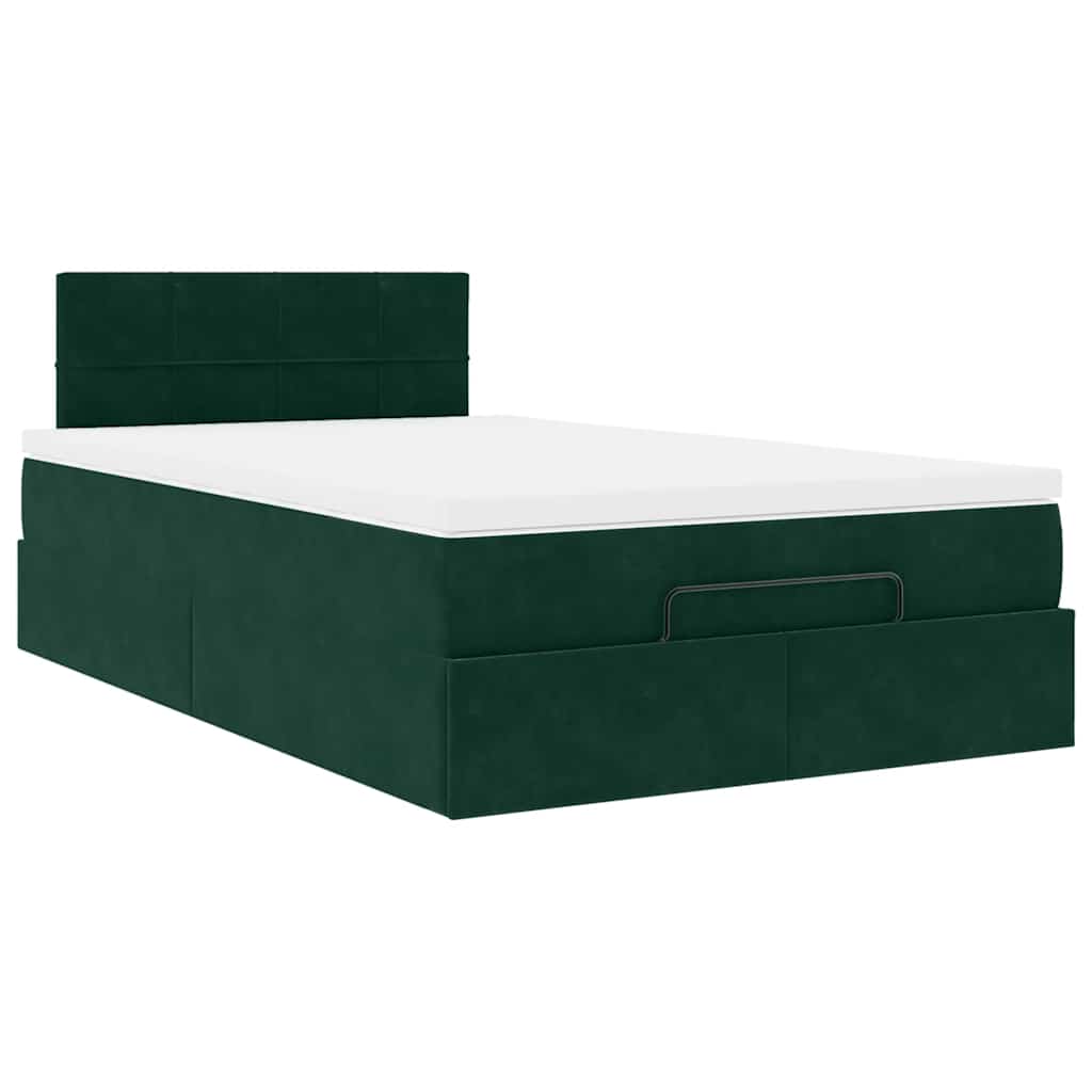 vidaXL Ottomane Bett mit Matratze & LEDs Dunkelgrün 120x190 cm Samt