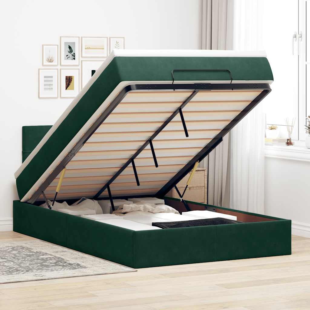 vidaXL Ottomane Bett mit Matratze & LEDs Dunkelgrün 120x190 cm Samt