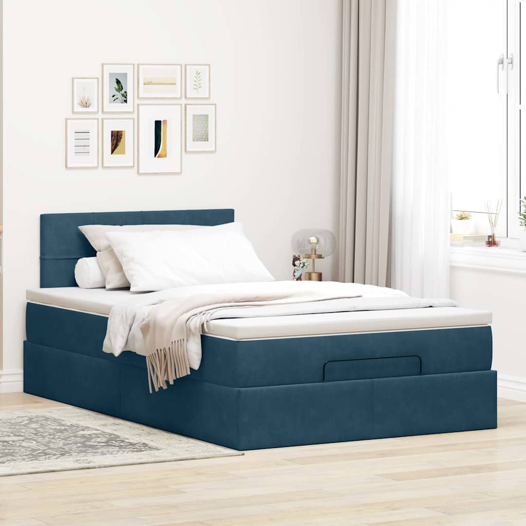 vidaXL Ottomane Bett mit Matratze & LEDs Dunkelblau 120x190 cm Samt