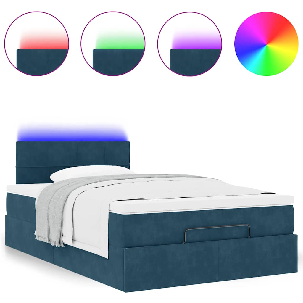 vidaXL Ottomane Bett mit Matratze & LEDs Dunkelblau 120x190 cm Samt