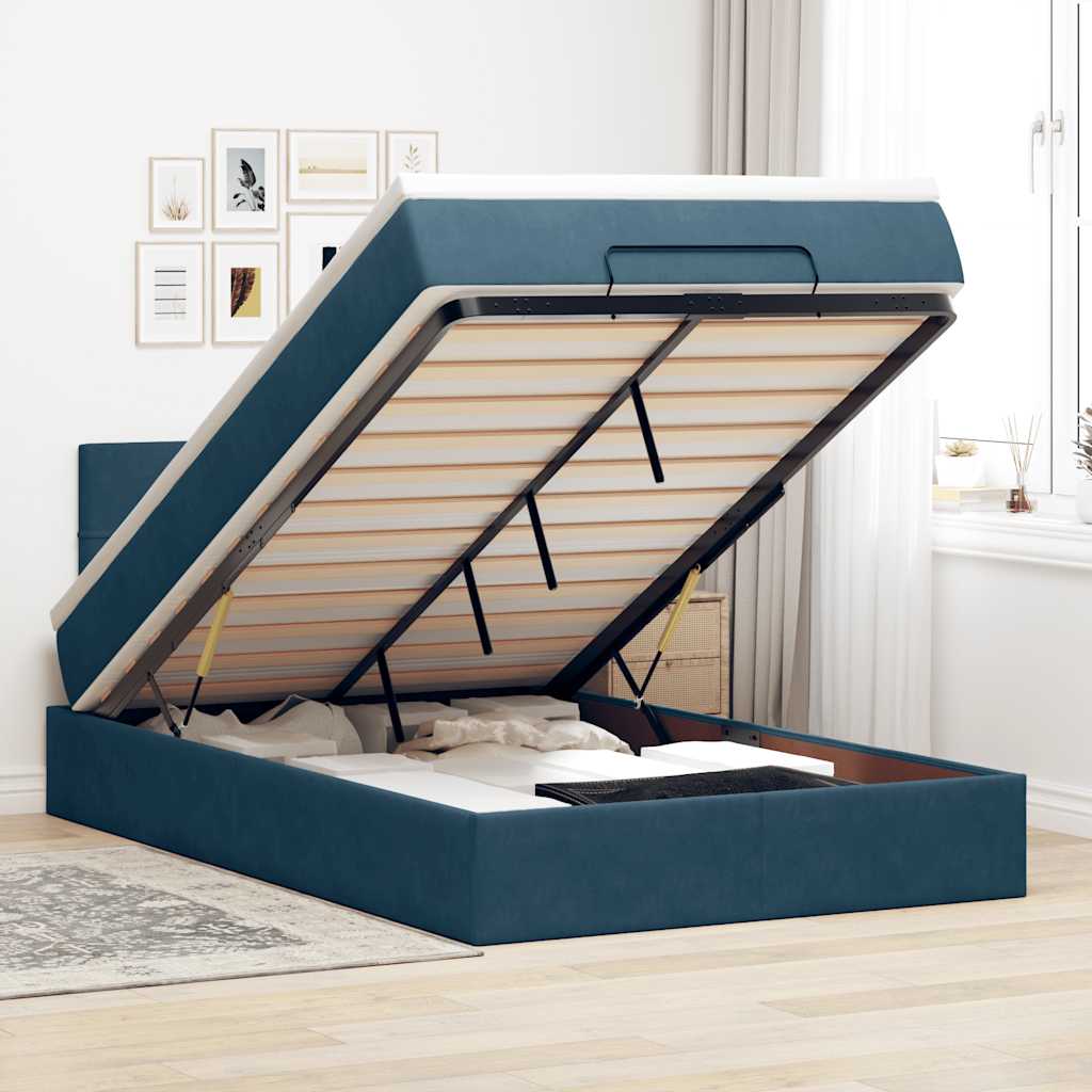 vidaXL Ottomane Bett mit Matratze & LEDs Dunkelblau 120x190 cm Samt