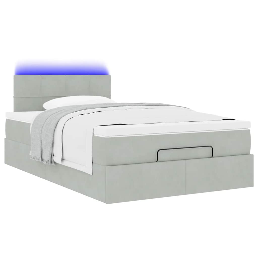 vidaXL Lit ottoman avec matelas et LED gris clair 120x200 cm Velours