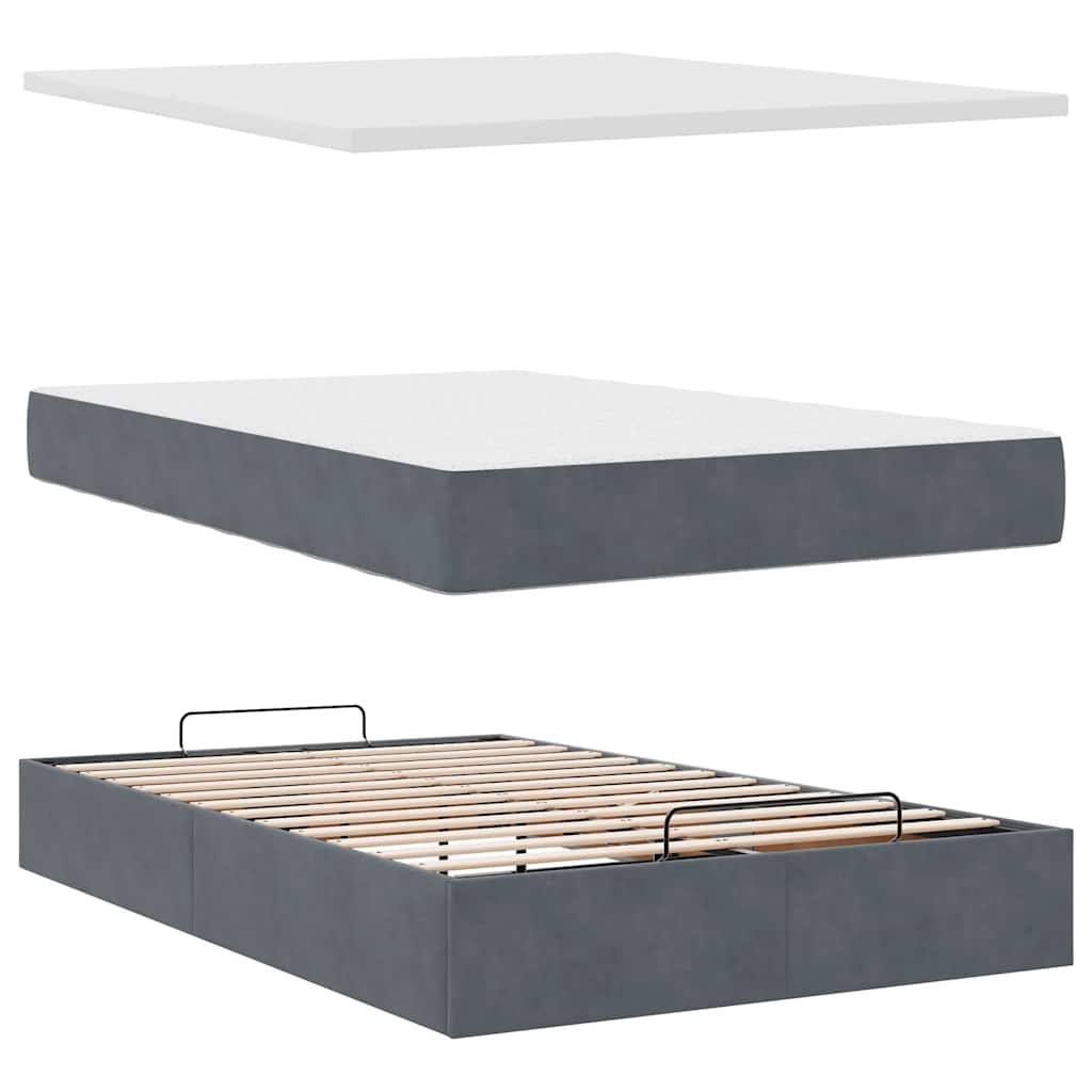 vidaXL Ottoman-Bett mit Matratze & LEDs Dunkelgrau 120x200 cm Samt