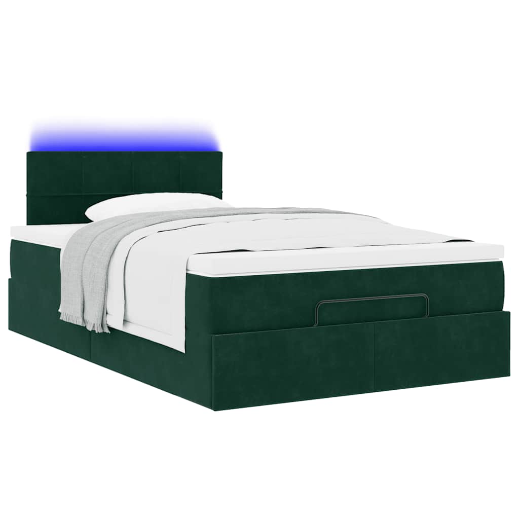 vidaXL Ottoman-Bett mit Matratze & LEDs Dunkelgrün 120x200 cm Samt