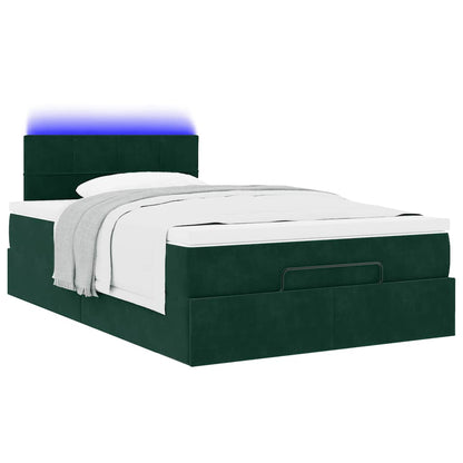 vidaXL Ottoman-Bett mit Matratze & LEDs Dunkelgrün 120x200 cm Samt