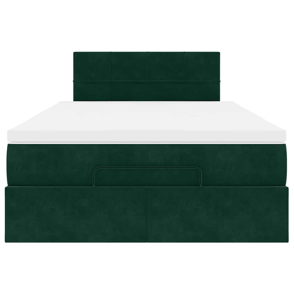 vidaXL Ottoman-Bett mit Matratze & LEDs Dunkelgrün 120x200 cm Samt