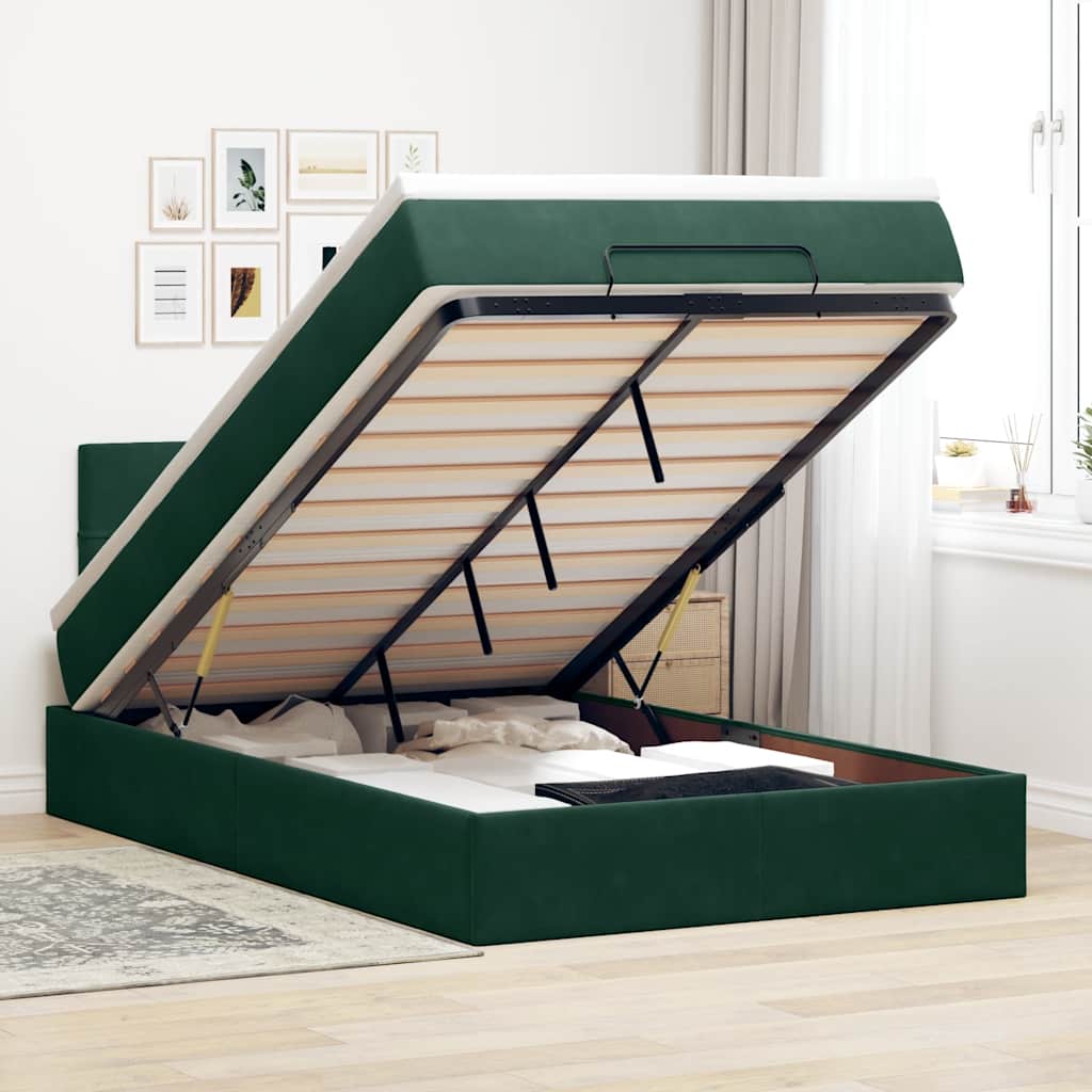 vidaXL Ottoman-Bett mit Matratze & LEDs Dunkelgrün 120x200 cm Samt