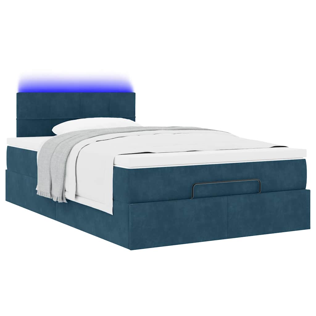 vidaXL Ottoman-Bett mit Matratze & LEDs Dunkelblau 120x200 cm Samt