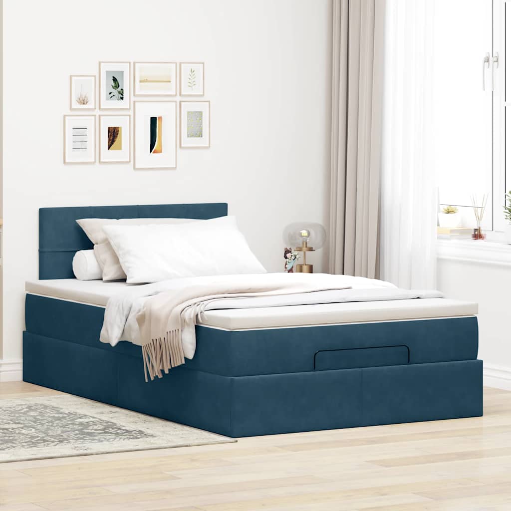 vidaXL Ottoman-Bett mit Matratze & LEDs Dunkelblau 120x200 cm Samt