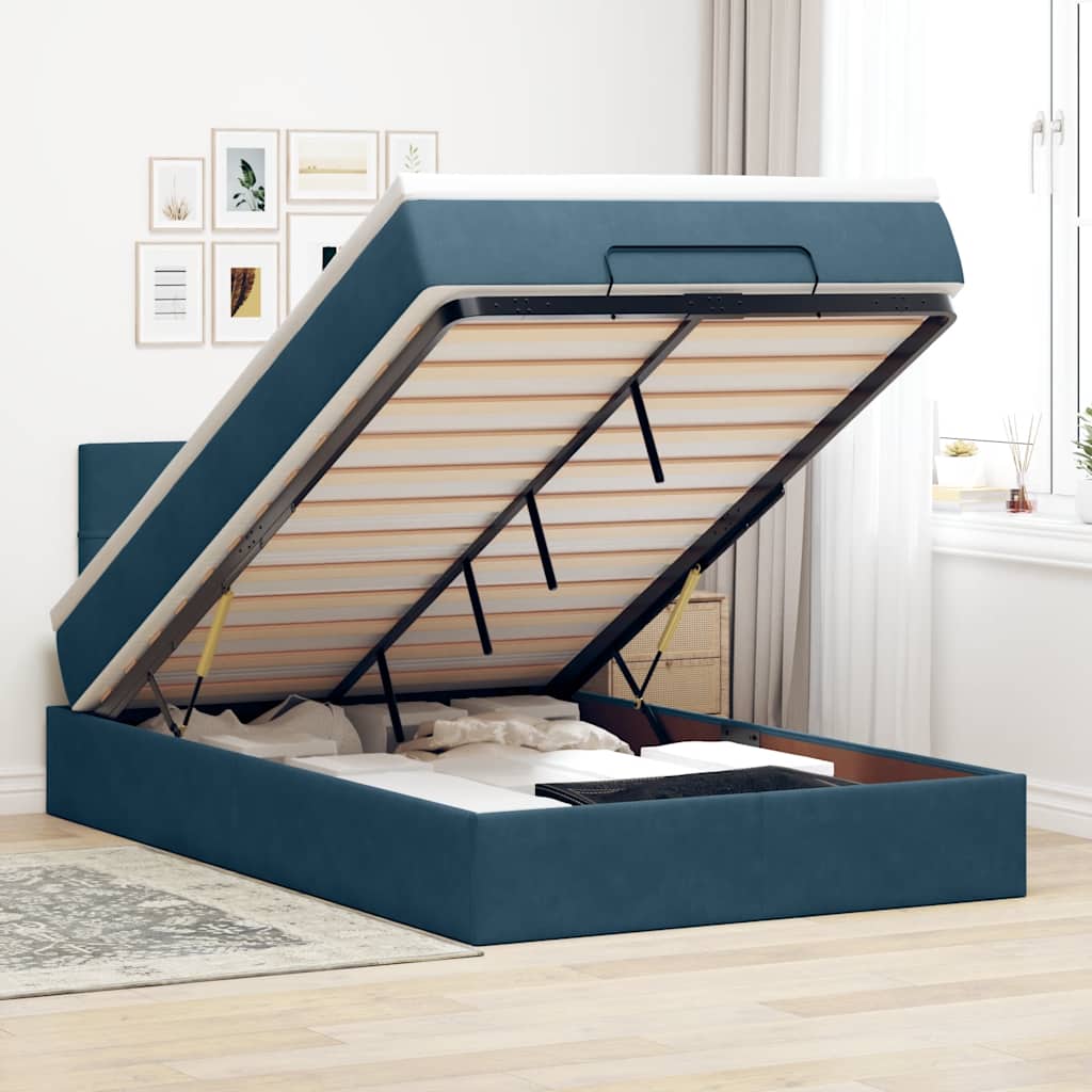 vidaXL Ottoman-Bett mit Matratze & LEDs Dunkelblau 120x200 cm Samt