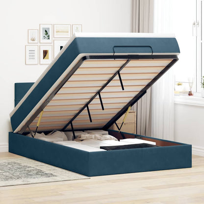 vidaXL Ottoman-Bett mit Matratze & LEDs Dunkelblau 120x200 cm Samt