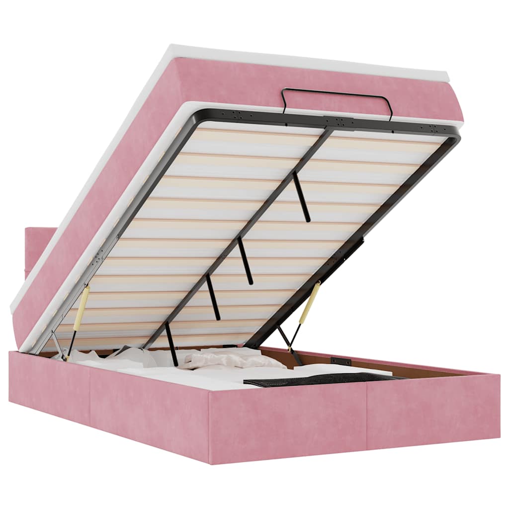 vidaXL Lit Ottoman avec matelas et LED Rose 120x200 cm Velours