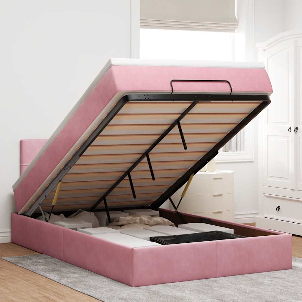 vidaXL Lit Ottoman avec matelas et LED Rose 120x200 cm Velours