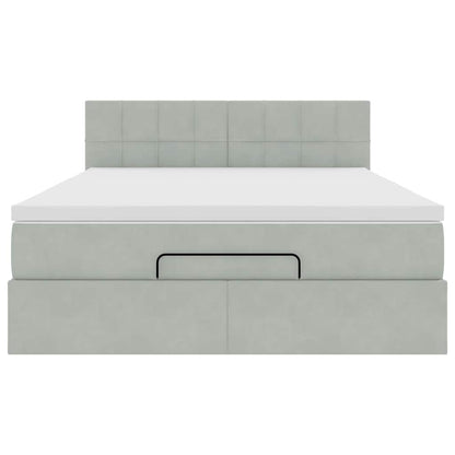 Ottoman-Bett mit Matratze & LEDs Hellgrau 140x190 cm Samt