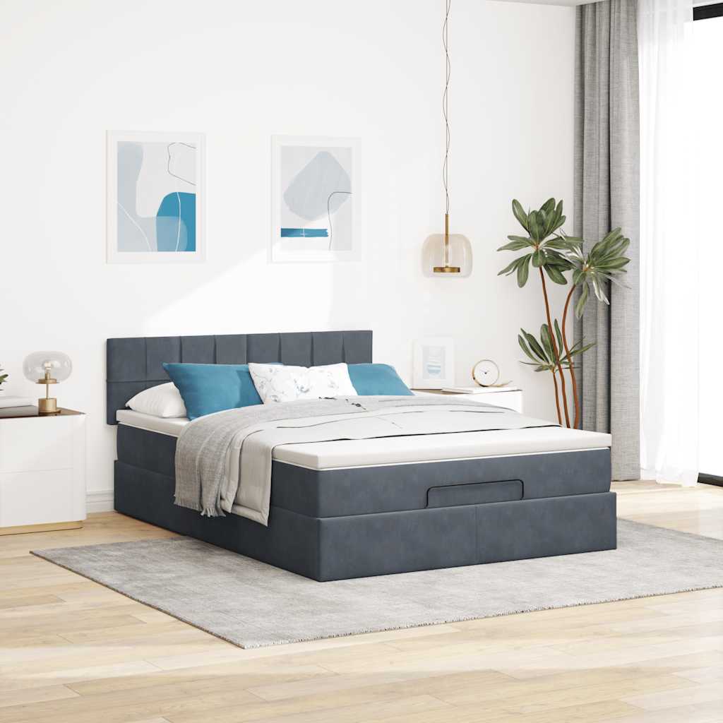 vidaXL Ottoman-Bett mit Matratze & LEDs Dunkelgrau 140x190 cm Samt