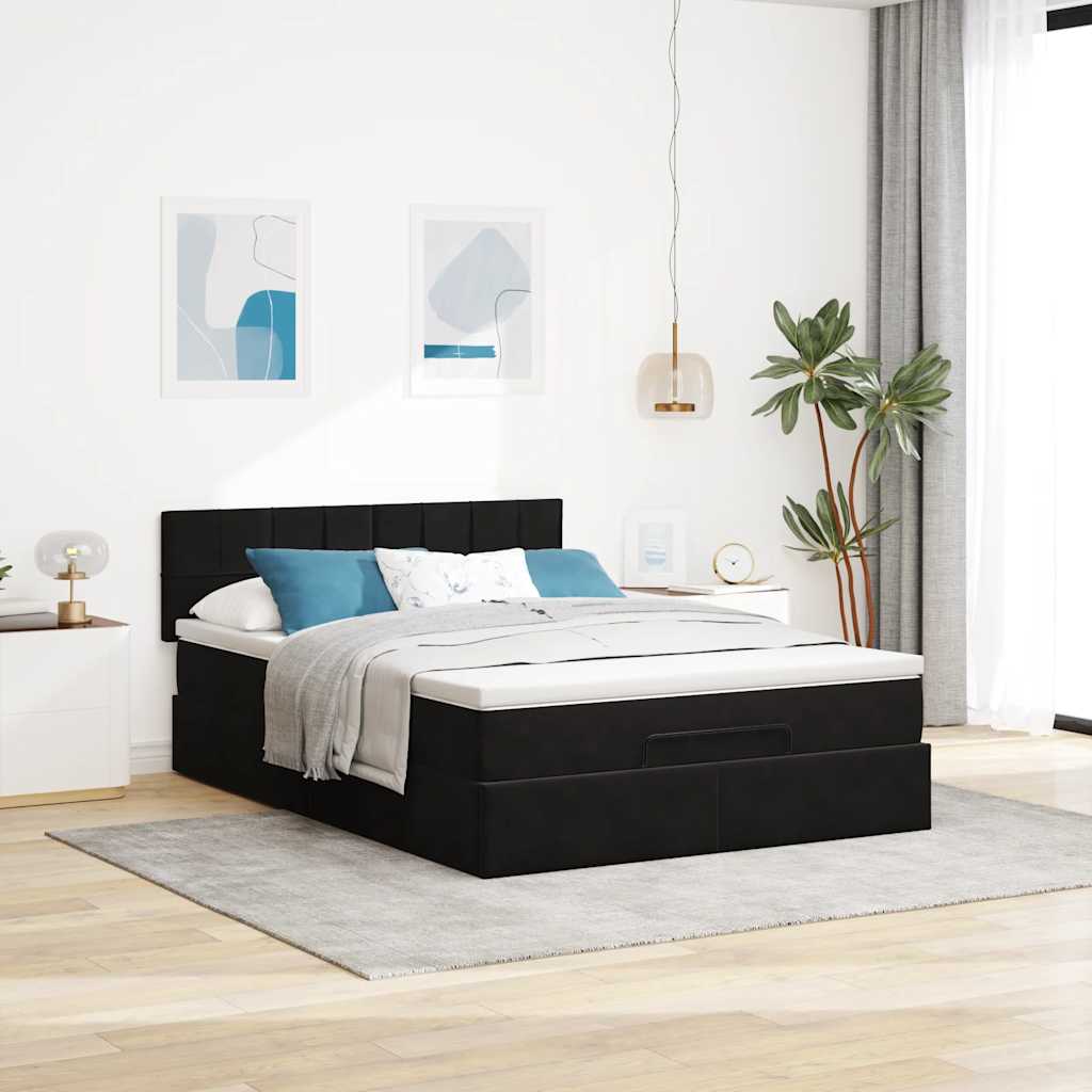 vidaXL Lit ottoman avec matelas et LED, noir, 140x190 cm, velours