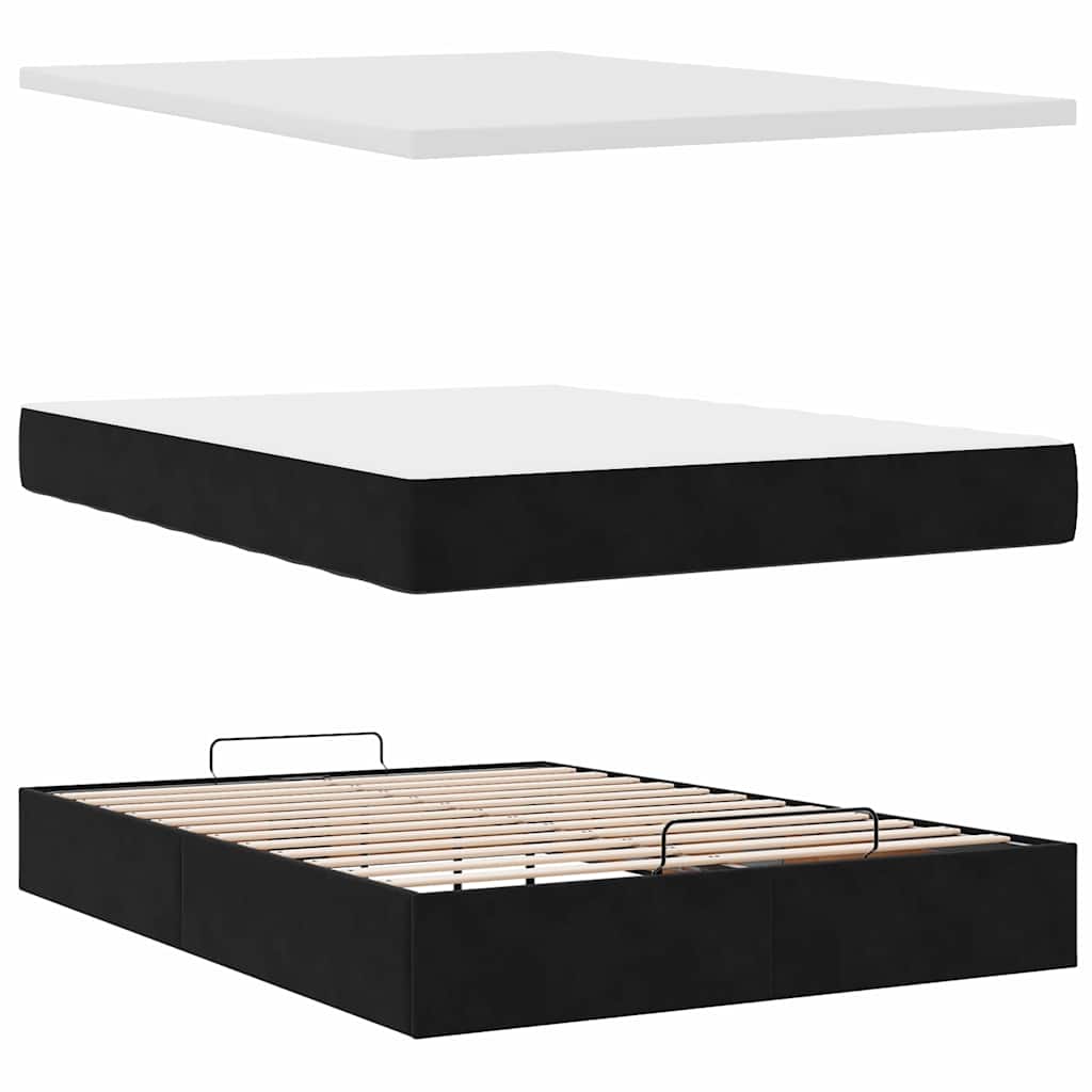 vidaXL Lit ottoman avec matelas et LED, noir, 140x190 cm, velours