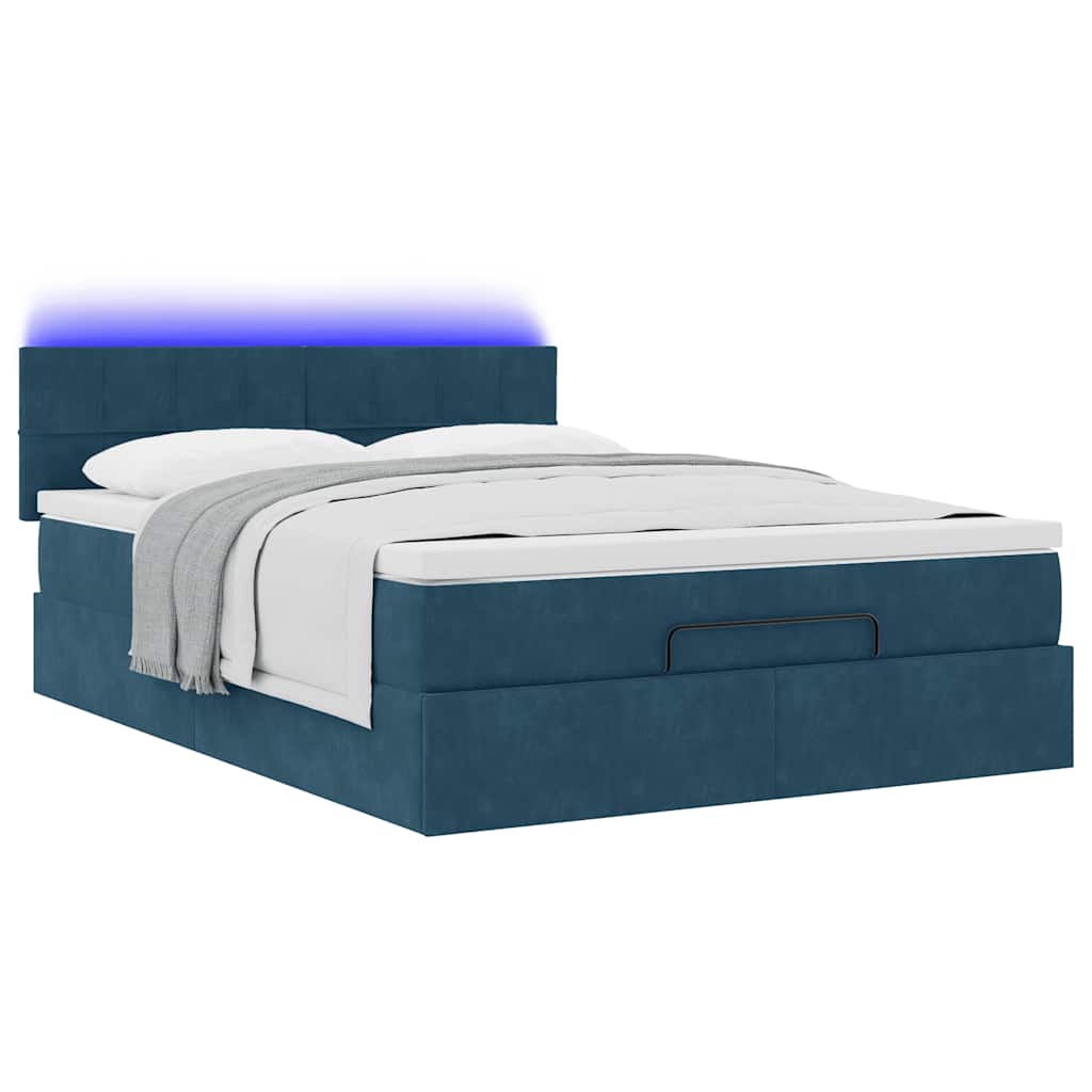 vidaXL Ottoman-Bett mit Matratze & LEDs Dunkelblau 140x190 cm Samt