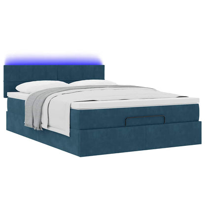 vidaXL Ottoman-Bett mit Matratze & LEDs Dunkelblau 140x190 cm Samt