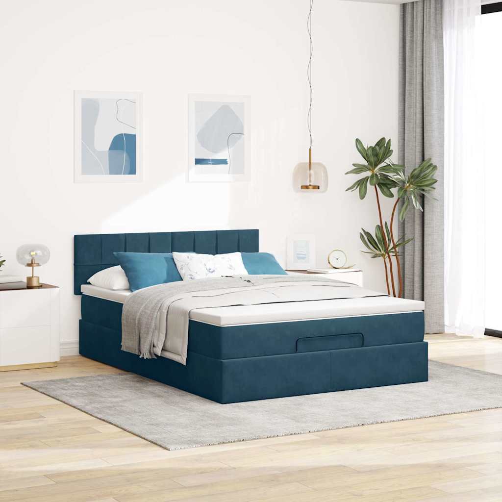 vidaXL Ottoman-Bett mit Matratze & LEDs Dunkelblau 140x190 cm Samt