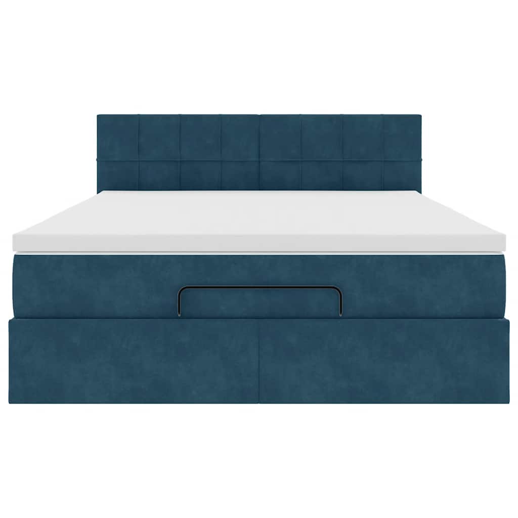 vidaXL Ottoman-Bett mit Matratze & LEDs Dunkelblau 140x190 cm Samt