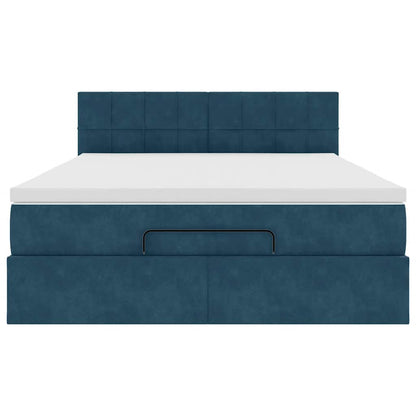 vidaXL Ottoman-Bett mit Matratze & LEDs Dunkelblau 140x190 cm Samt