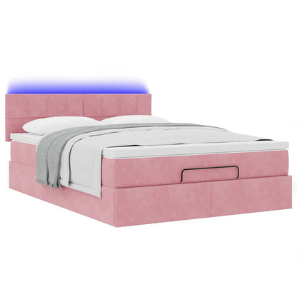 Ottoman-Bett mit Matratze & LEDs Rosa 140x190 cm Samt