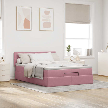 vidaXL Ottoman-Bett mit Matratze & LEDs Rosa 140x190 cm Samt