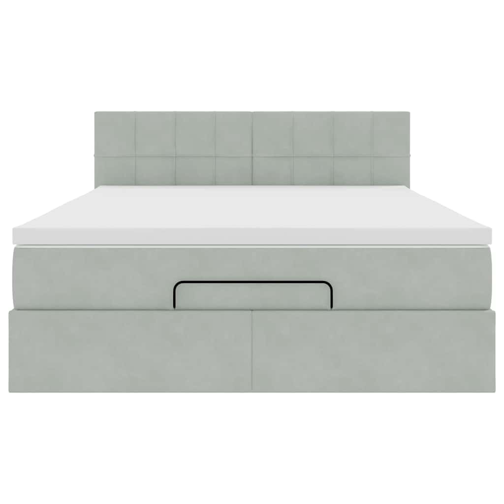 vidaXL Ottoman-Bett mit Matratze & LEDs Hellgrau 140x200 cm Samt