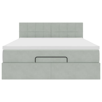 vidaXL Ottoman-Bett mit Matratze & LEDs Hellgrau 140x200 cm Samt