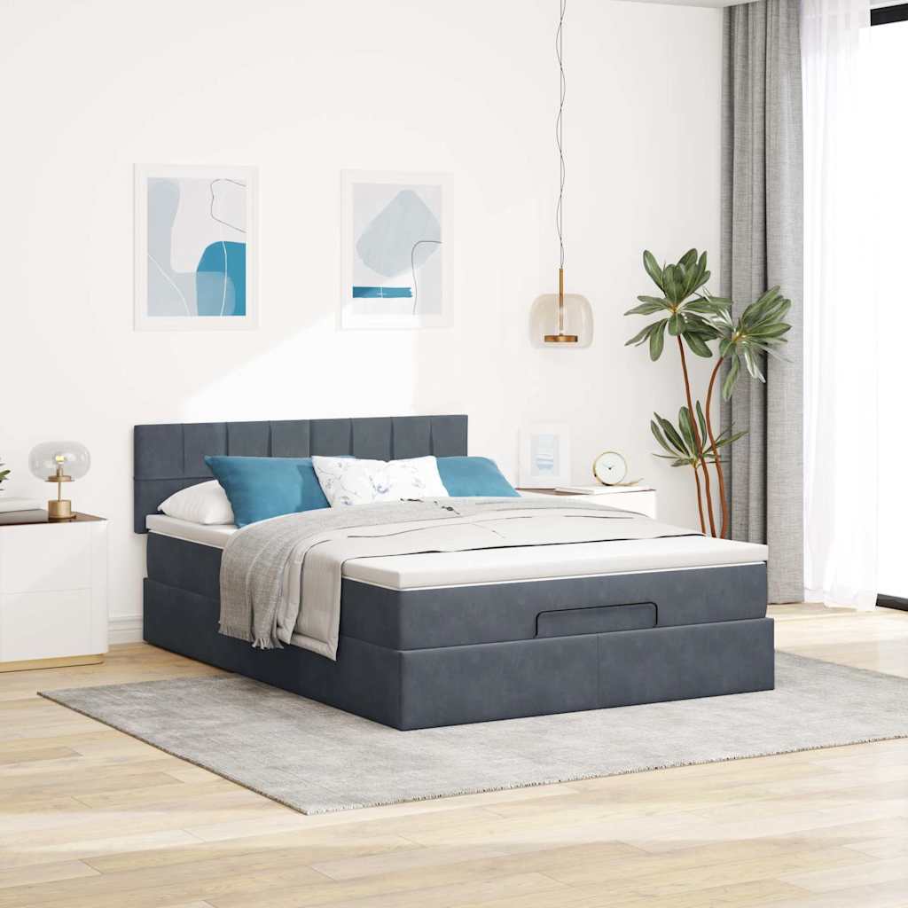 vidaXL Ottoman-Bett mit Matratze & LEDs Dunkelgrau 140x200 cm Samt