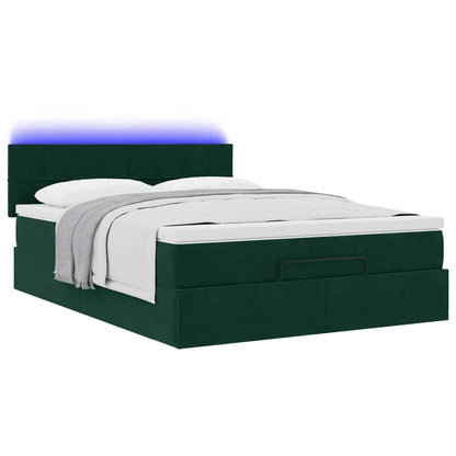 vidaXL Ottoman-Bett mit Matratze & LEDs Dunkelgrün 140x200 cm Samt