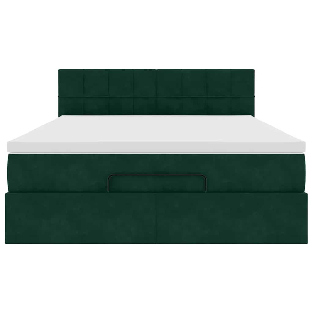 vidaXL Ottoman-Bett mit Matratze & LEDs Dunkelgrün 140x200 cm Samt
