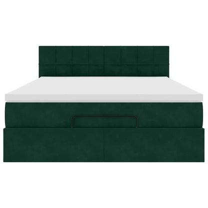 vidaXL Ottoman-Bett mit Matratze & LEDs Dunkelgrün 140x200 cm Samt