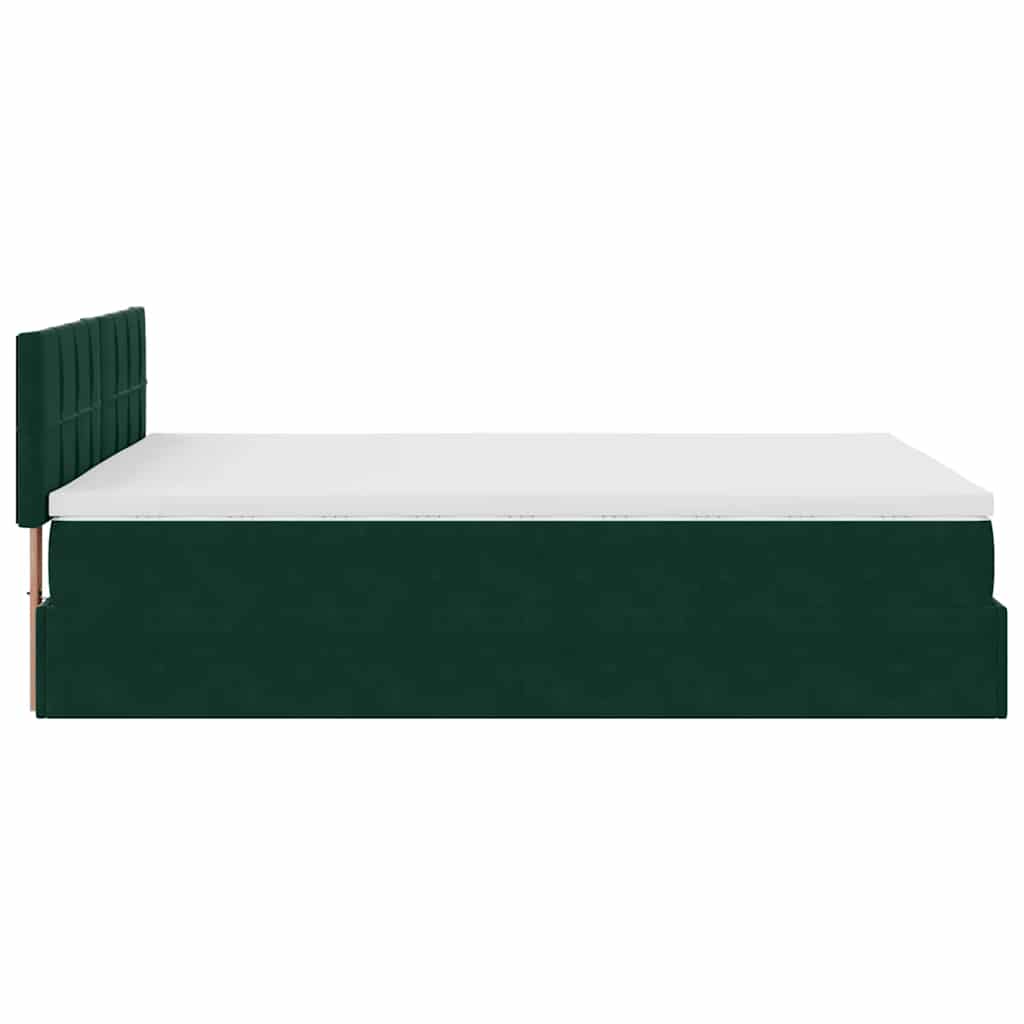 vidaXL Ottoman-Bett mit Matratze & LEDs Dunkelgrün 140x200 cm Samt