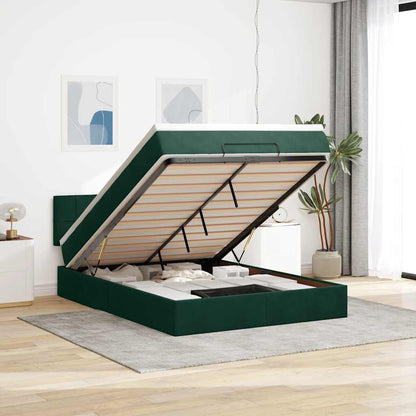 vidaXL Ottoman-Bett mit Matratze & LEDs Dunkelgrün 140x200 cm Samt