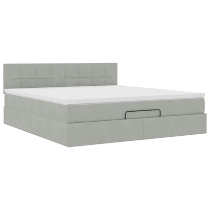 vidaXL Ottoman-Bett mit Matratze & LEDs Hellgrau 160x200 cm Samt
