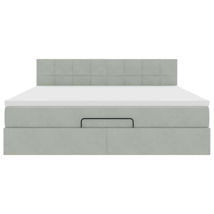 vidaXL Ottoman-Bett mit Matratze & LEDs Hellgrau 160x200 cm Samt