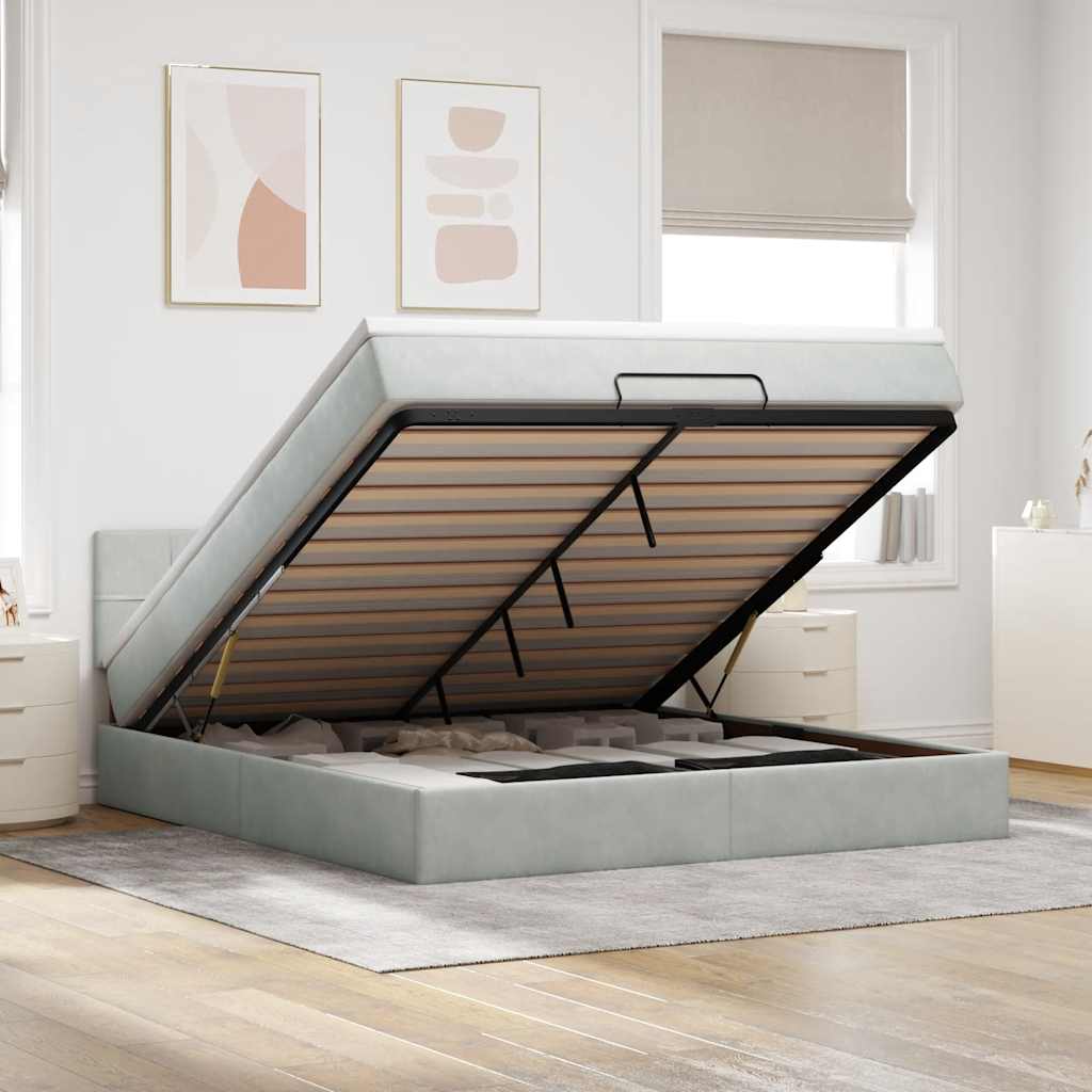 vidaXL Ottoman-Bett mit Matratze & LEDs Hellgrau 160x200 cm Samt