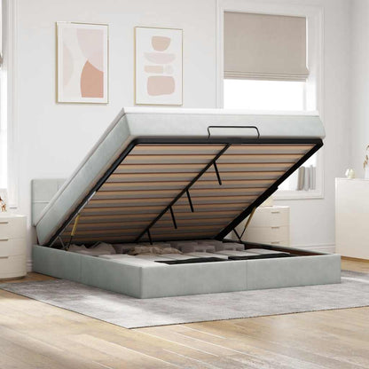 vidaXL Ottoman-Bett mit Matratze & LEDs Hellgrau 160x200 cm Samt