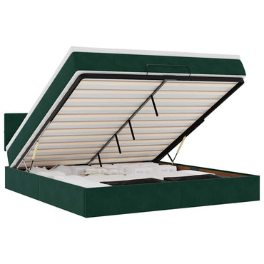 vidaXL Ottoman-Bett mit Matratze & LEDs Dunkelgrün 160x200 cm Samt
